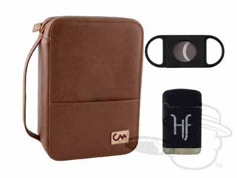 Hf Barcelona Leatherette Travel Cigar Case Gift Set w/ Cutter & Lighter
