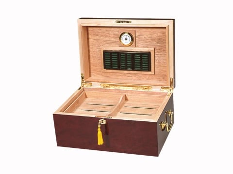 Empty humidor opened to show Spanish cedar lining