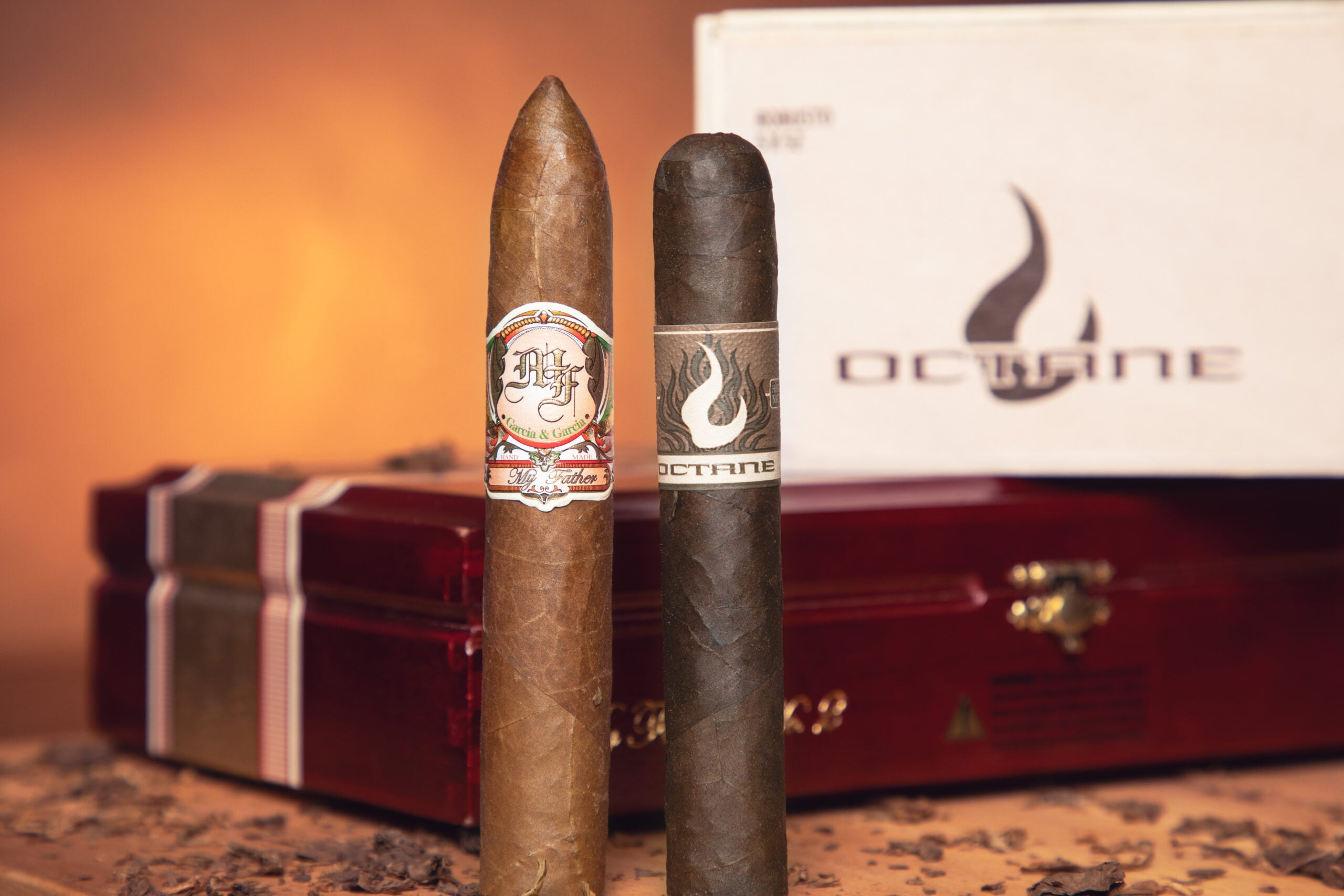 cigars displayed in front of a box